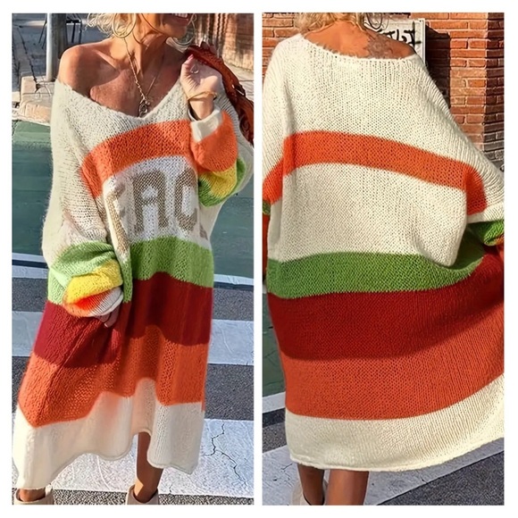 Boutique Dresses & Skirts - NEW-Plus Size PEACE Pattern Color Block Sweater Dress
